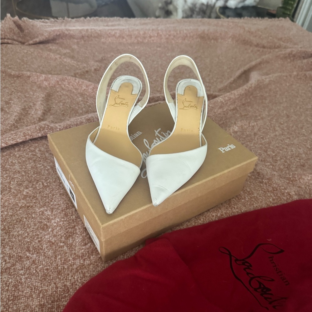 Christian Louboutin White Women's kitten heel rare viola sling back 55 nappa